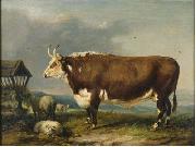 James Ward Hereford Bull with Sheep by a Haystack Sweden oil painting artist